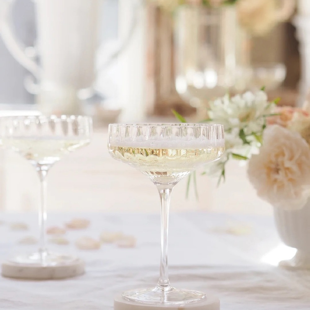 The Cross Design crystal Coupe glasses (set of 2) from Winter Jilly box.